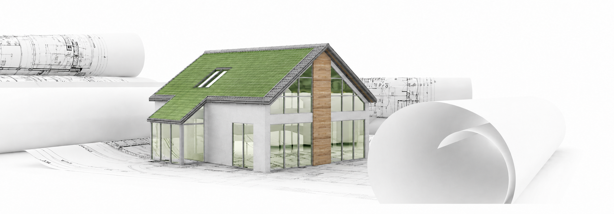 Energieeffizientes Wohnhaus auf Bauplänen
